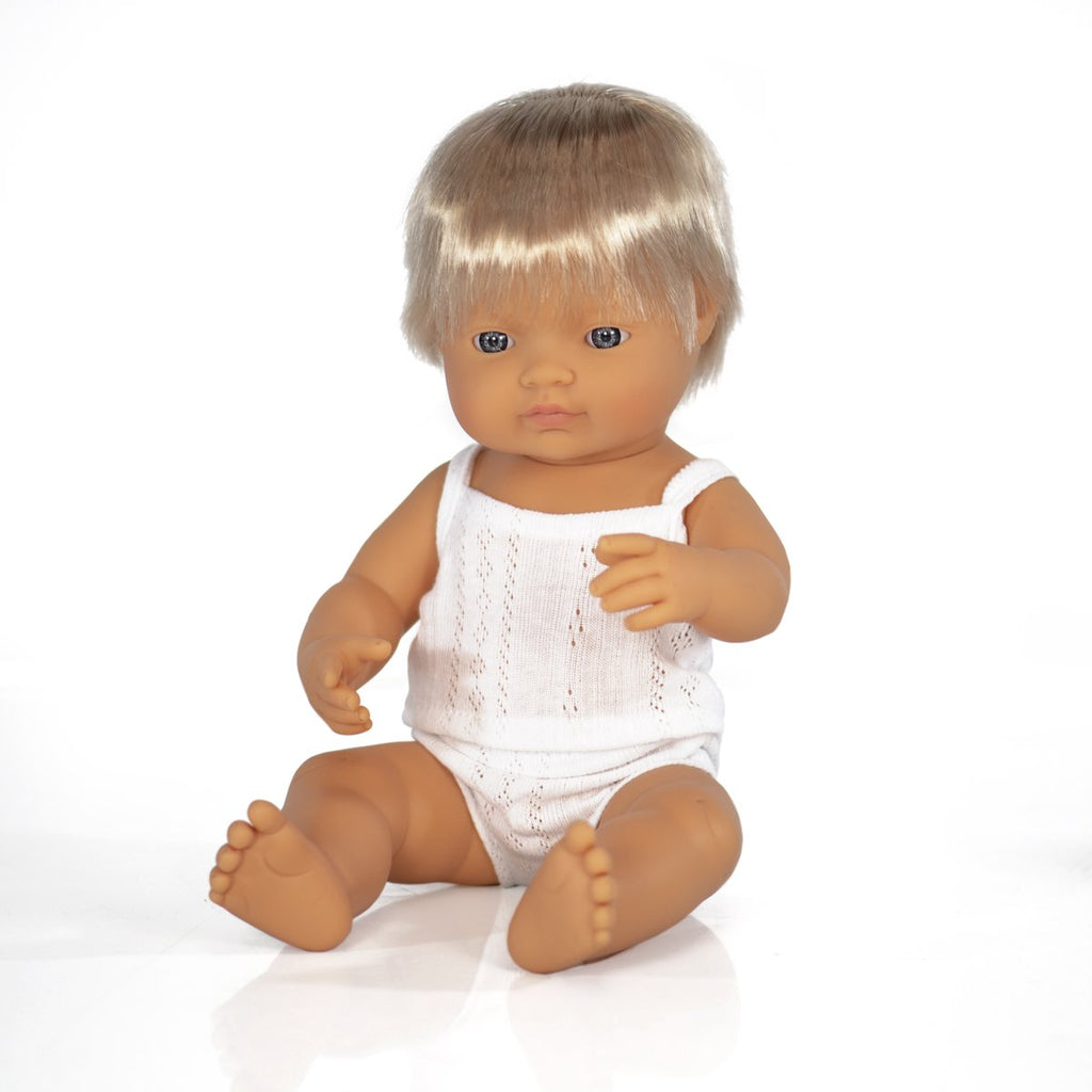 Miniland Doll Caucasian Blonde Boy 38cm - Miniland - Hilltop Toys