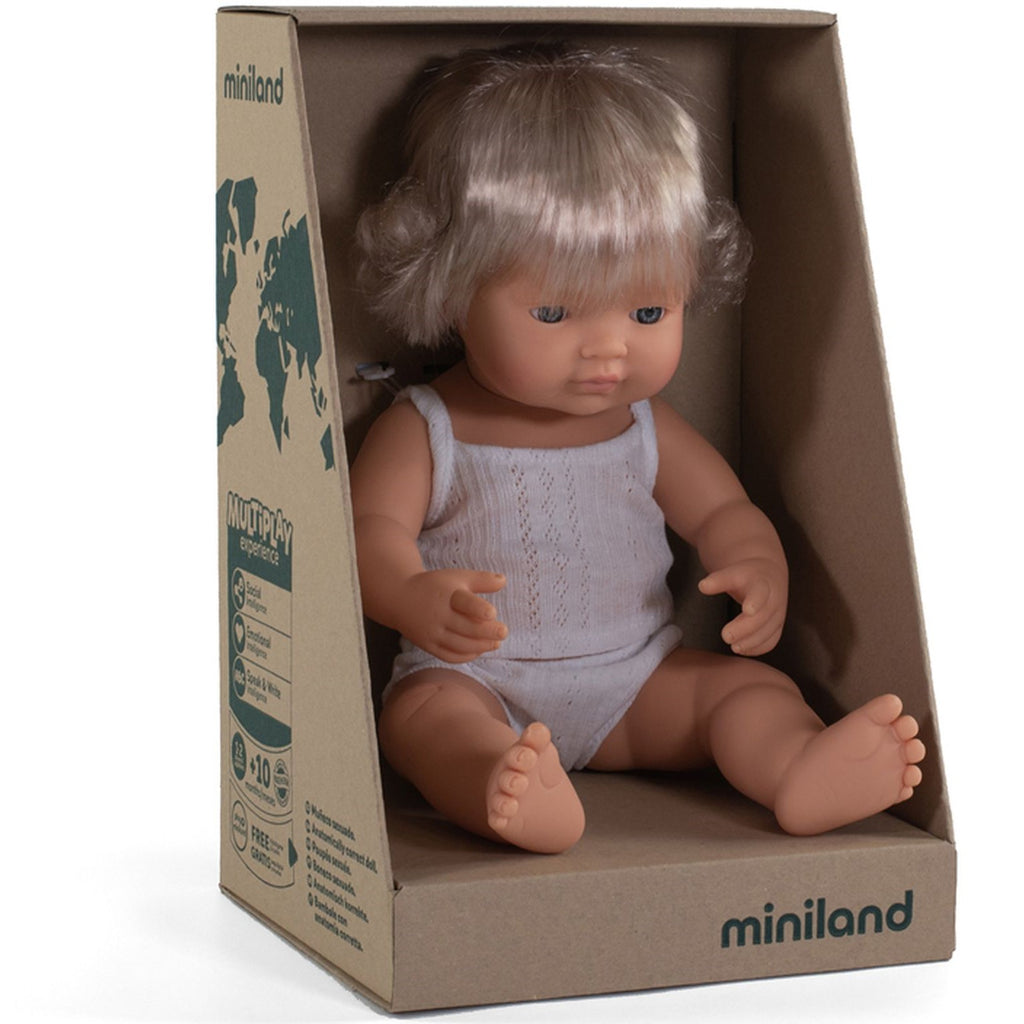 Miniland Doll Caucasian Blonde Girl 38cm - Miniland - Hilltop Toys