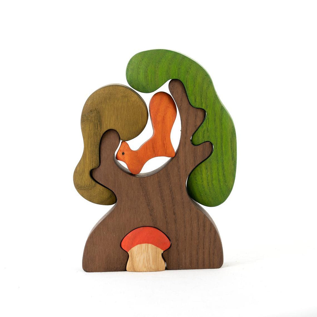Wooden Tree with a Squirrel and Mushroom - Mikheev Manufactory - Hilltop Toys