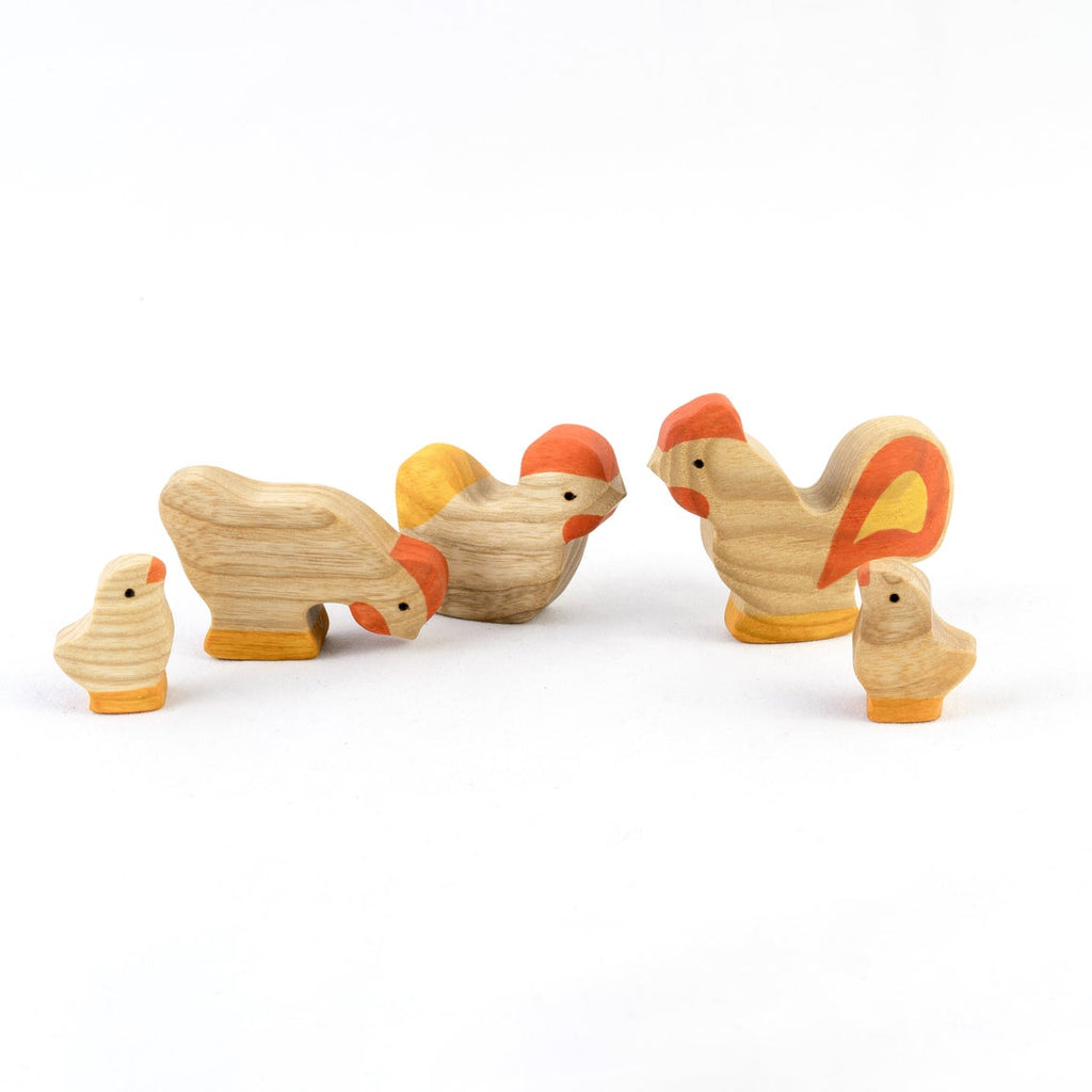 Wooden Rooster & Hens Set (5 pieces) - Mikheev Manufactory - Hilltop Toys