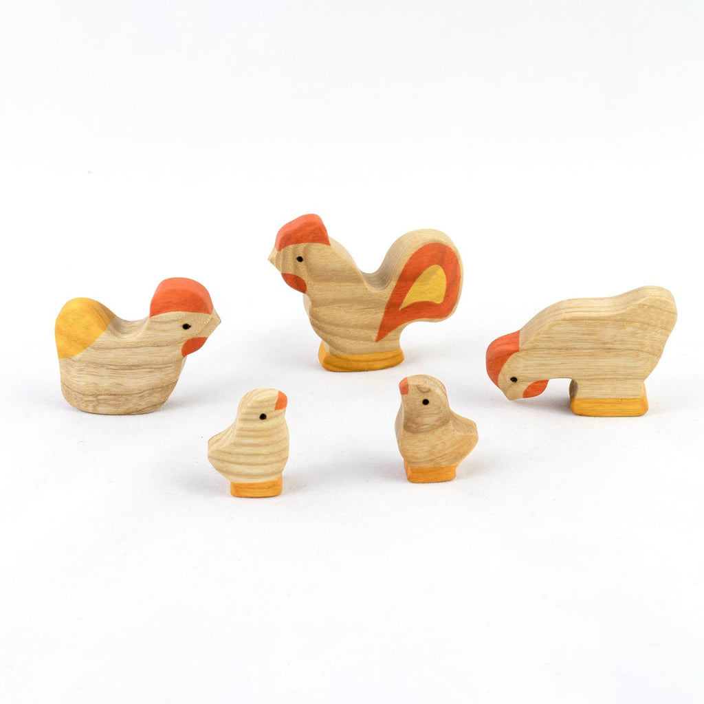 Wooden Rooster & Hens Set (5 pieces) - Mikheev Manufactory - Hilltop Toys