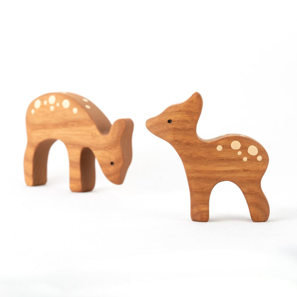 Wooden Mum & Baby Deer (set of 2) - Mikheev Manufactory - Hilltop Toys