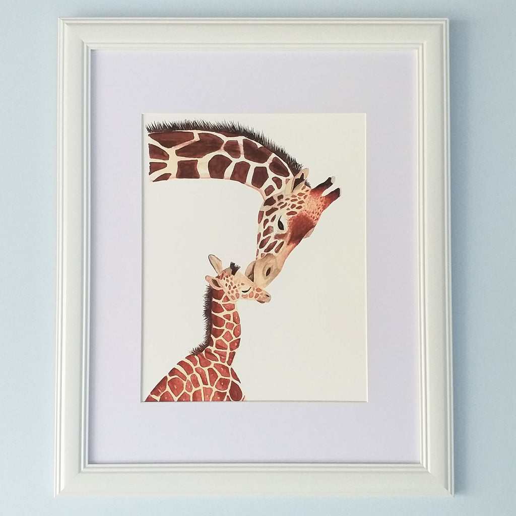 Mother & Baby Giraffes Watercolour Art Print - Nic Fleming Art - Hilltop Toys