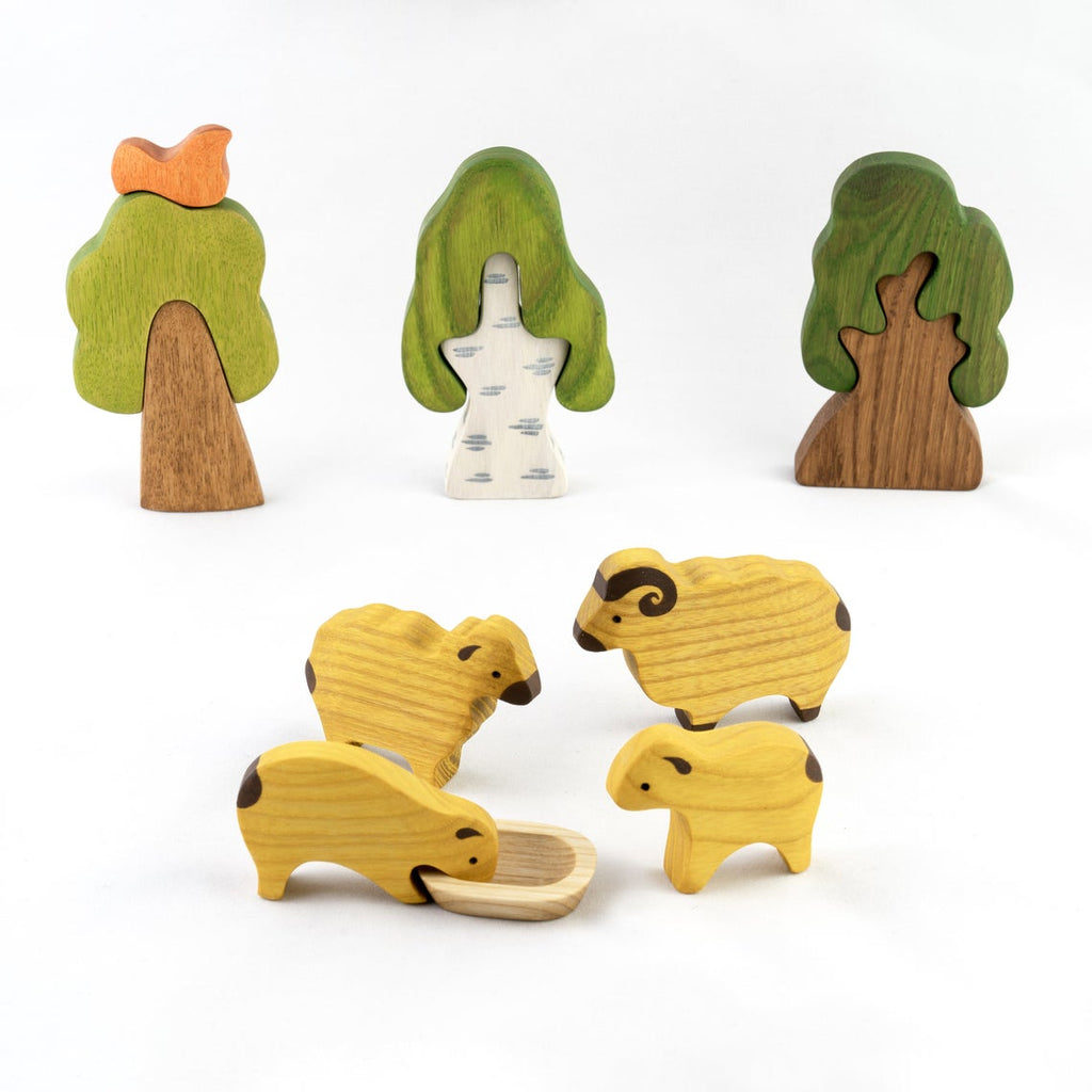 Wooden Sheep Flock (4 pieces) - Mikheev Manufactory - Hilltop Toys