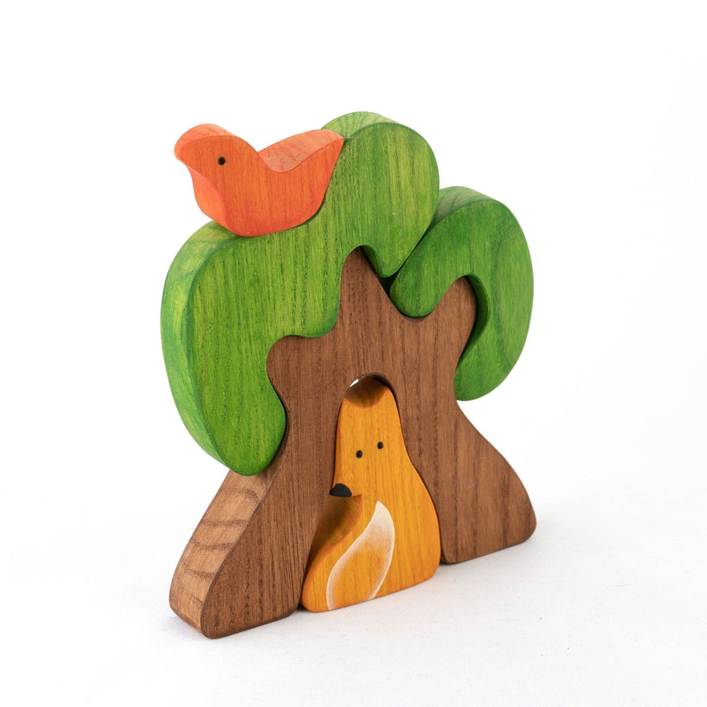 Wooden Tree with a Fox and Bird - Mikheev Manufactory - Hilltop Toys