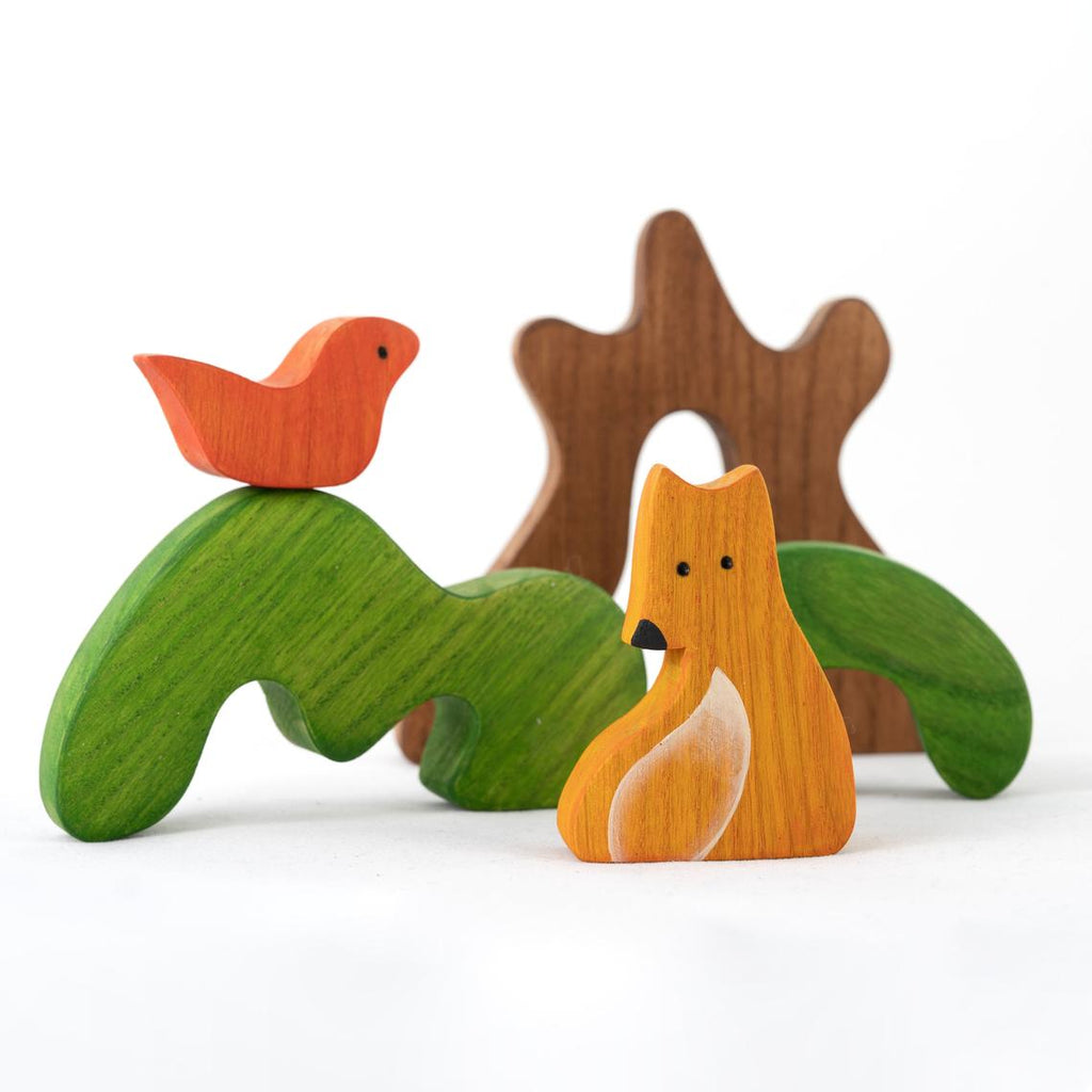 Wooden Tree with a Fox and Bird - Mikheev Manufactory - Hilltop Toys