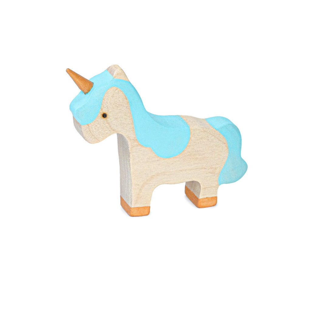 Wooden Baby Unicorn with Blue Mane - Mikheev Manufactory - Hilltop Toys