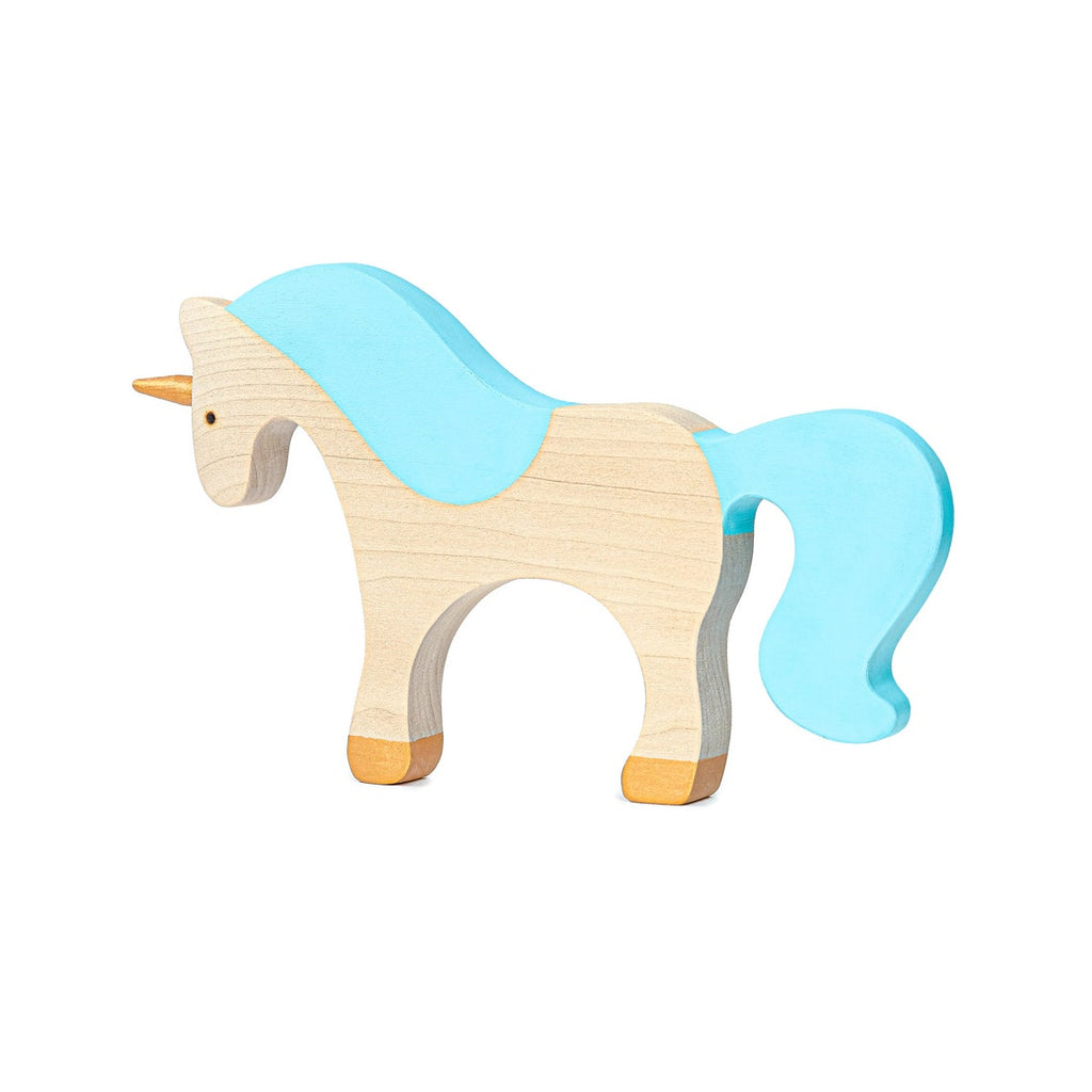 Wooden Unicorn with Blue Mane - Mikheev Manufactory - Hilltop Toys