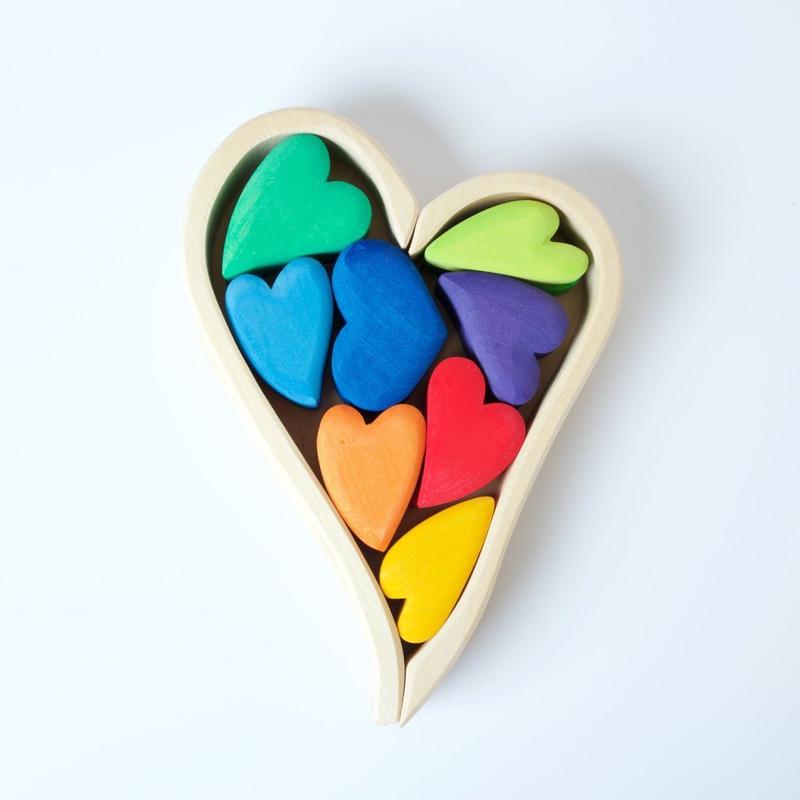 Grimm's Rainbow Hearts - Coloured Blocks - Grimm's Wooden Toys - Hilltop Toys